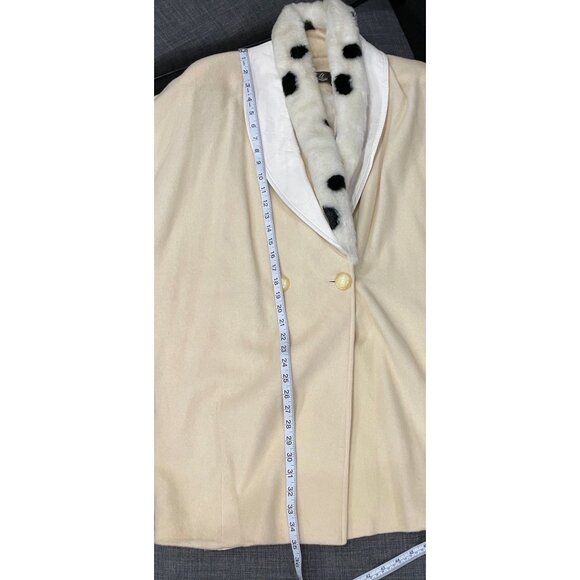 Luxury Coat beige NWT Medium Faux Fur Collar Polka Dot Accents Mid Length - Picture 7 of 8